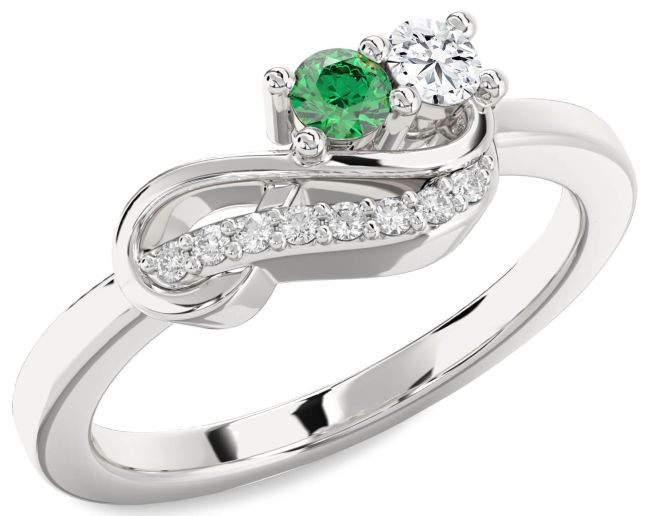 Diamond Silver Infinity Round Two Stone Promise Ring