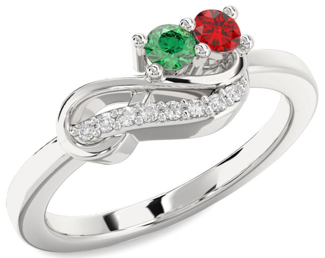 Diamond Silver Infinity Round Two Stone Promise Ring