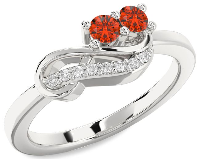 Diamond Fire Opal Silver Infinity Round Two Stone Ring
