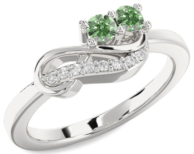 Green Diamond Platinum Infinity Round Two Stone Ring