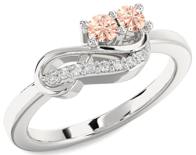 Diamond Morganite Silver Infinity Round Two Stone Ring