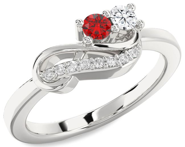 Diamond Silver Infinity Round Two Stone Promise Ring