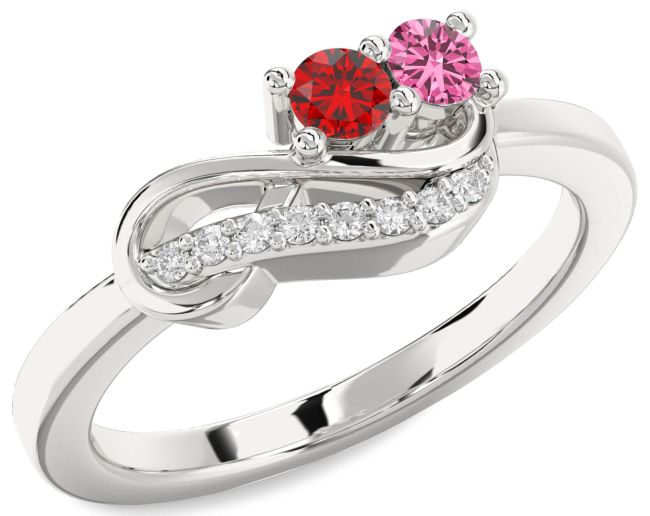 Diamond Silver Infinity Round Two Stone Promise Ring