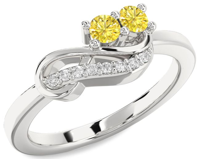 Yellow Diamond Platinum Infinity Round Two Stone Ring