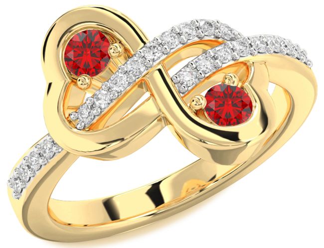 Diamond Ruby Gold Silver Infinity Heart Two Stone Birthstone Ring