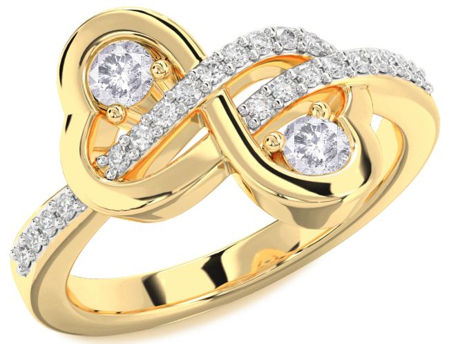 Salt & Pepper Diamond Gold Silver Infinity Heart Two Stone Ring