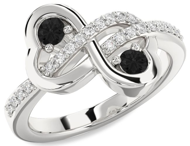 Black Diamond Silver Infinity Heart Two Stone Ring