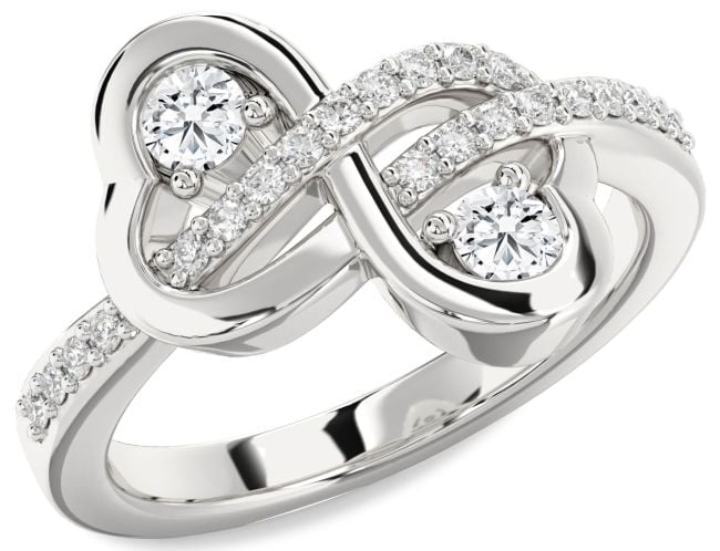 Diamond White Gold Infinity Heart Two Stone Ring