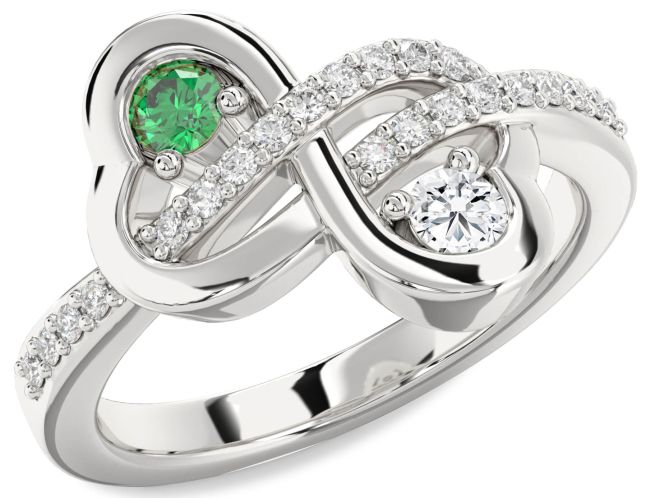 Diamond Silver Infinity Heart Two Stone Promise Ring