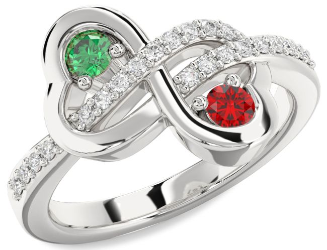 Diamond Silver Infinity Heart Two Stone Promise Ring