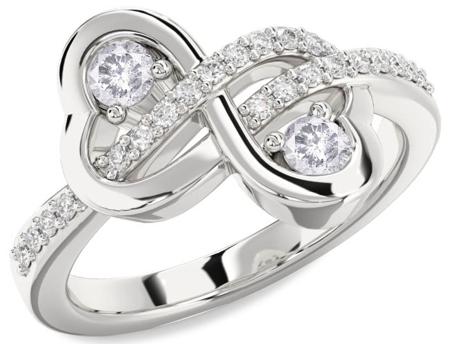 Salt & Pepper Diamond Silver Infinity Heart Two Stone Ring