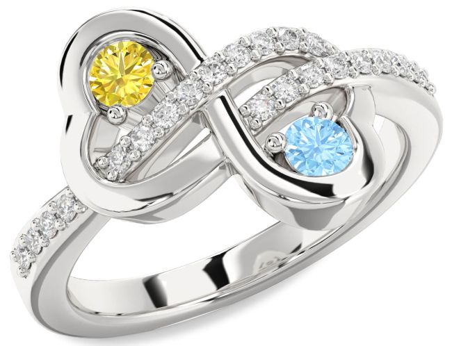 Diamond Platinum Infinity Heart Two Stone Promise Ring