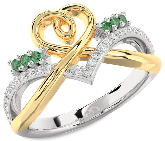 Diamond Emerald Gold Silver Heart Ring