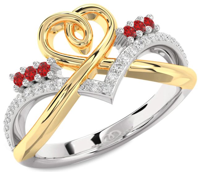 Diamond Ruby Gold Silver Heart Ring