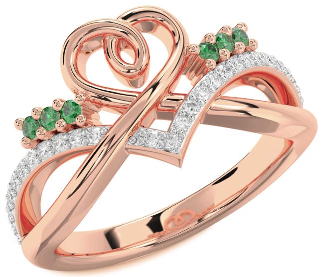 Diamond Emerald Rose Gold Heart Ring