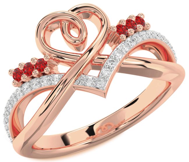 Diamond Ruby Rose Gold Heart Ring