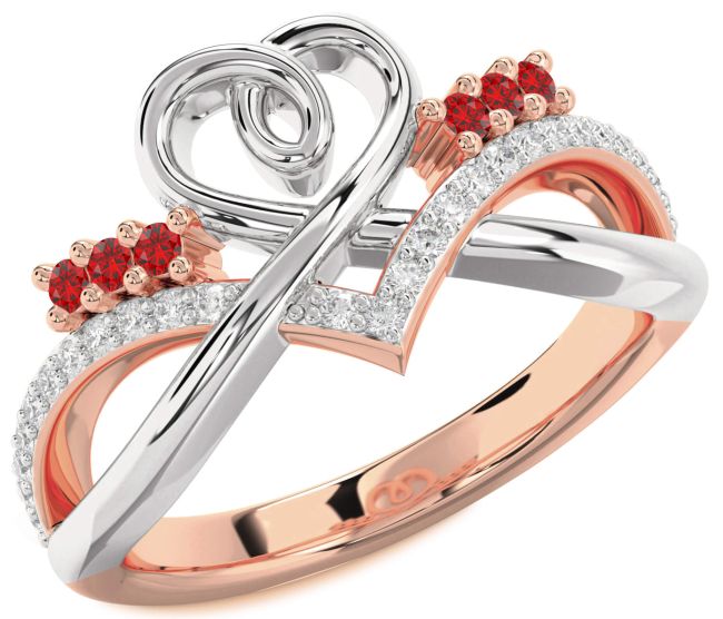 Diamond Ruby Rose Gold Silver Heart Ring