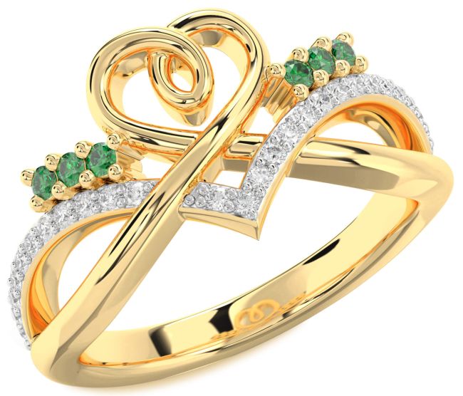 Diamond Emerald Gold Heart Ring