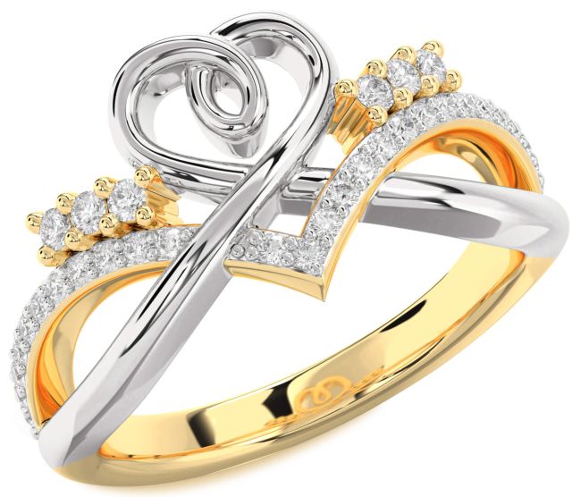 Diamond Gold Silver Heart Ring