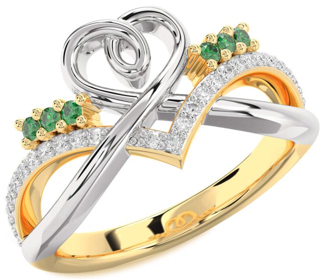 Diamond Emerald Gold Silver Heart Ring