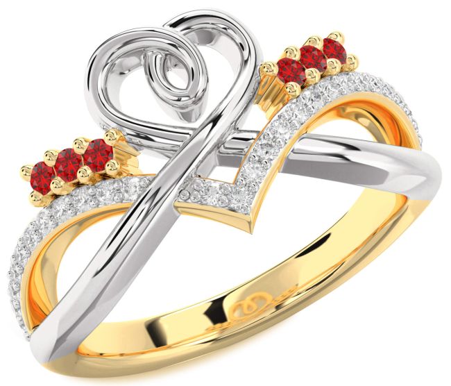 Diamond Ruby Gold Silver Heart Ring