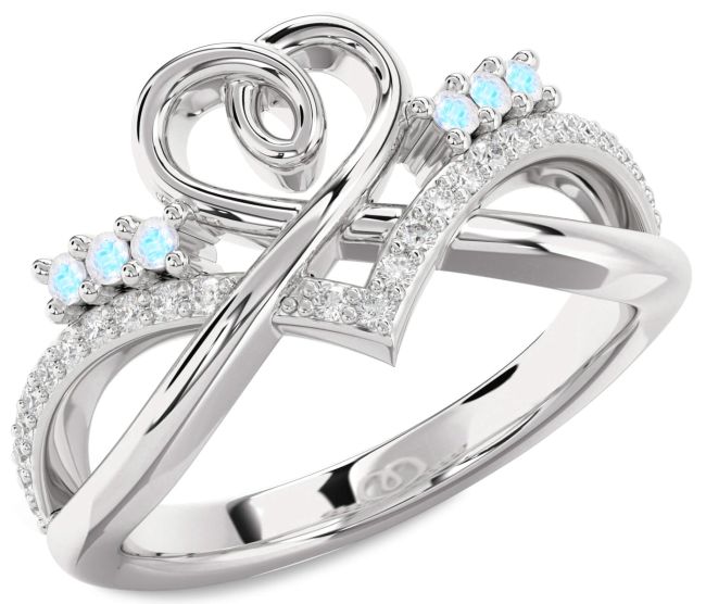 Diamond Moonstone Platinum Heart Ring