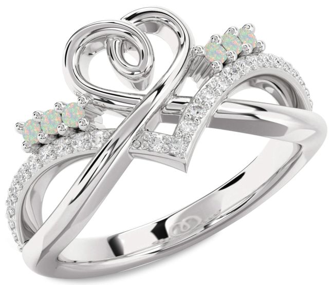Diamond Opal Platinum Heart Ring