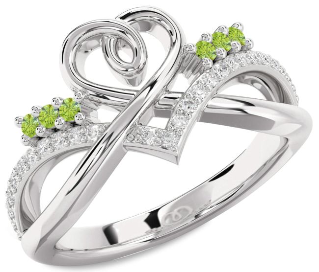 Diamond Peridot Silver Heart Ring