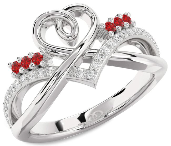 Diamond Ruby Silver Heart Ring