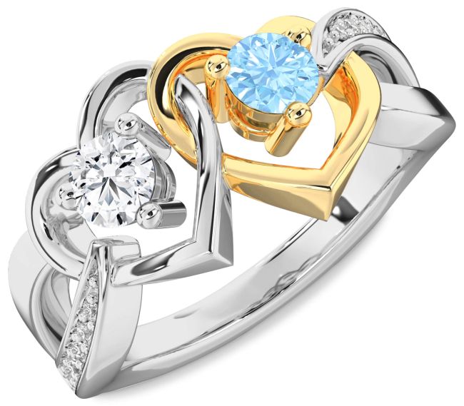 Diamond Gold Silver Heart Two Stone Promise Ring