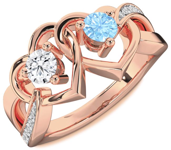 Diamond Rose Gold Heart Two Stone Promise Ring