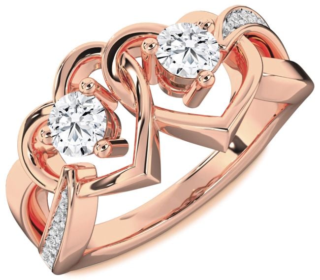 Diamond Rose Gold Heart Two Stone Ring