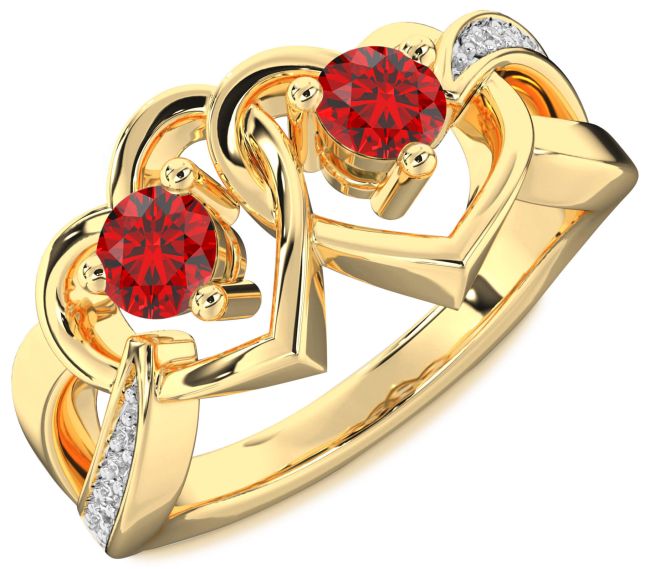Diamond Ruby Gold Silver Heart Two Stone Birthstone Ring
