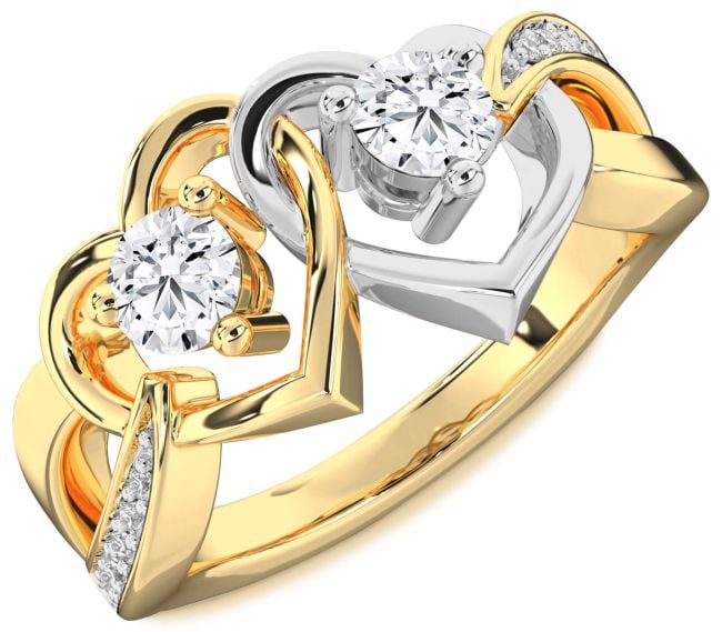 Diamond White Yellow Gold Heart Two Stone Ring