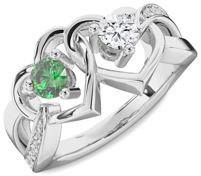 Diamond Platinum Heart Two Stone Promise Ring