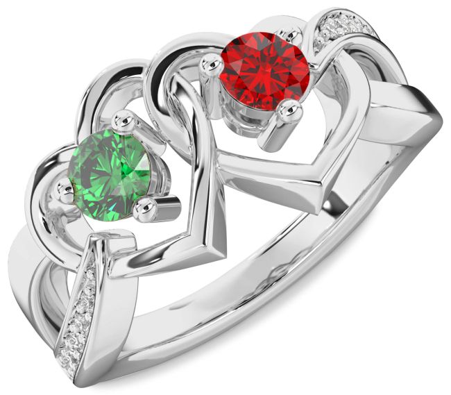 Diamond Silver Heart Two Stone Promise Ring