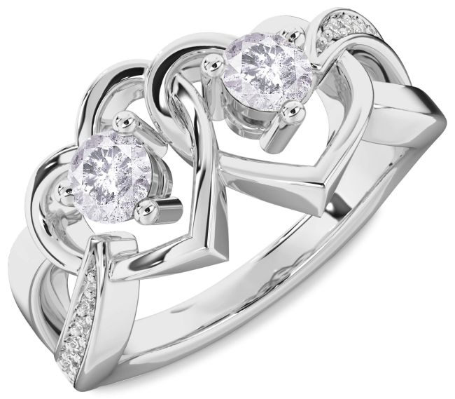 Salt & Pepper Diamond Silver Heart Two Stone Ring