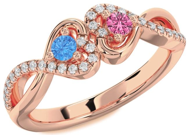 Diamond Rose Gold Silver Heart Infinity Two Stone Promise Ring