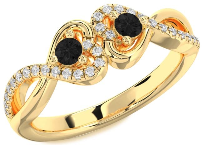 Black Diamond Gold Silver Heart Infinity Two Stone Ring