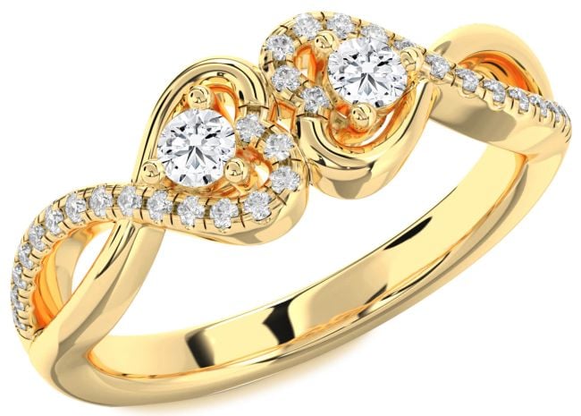 Diamond Gold Silver Heart Infinity Two Stone Ring