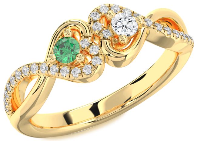 Diamond Gold Silver Heart Infinity Two Stone Promise Ring