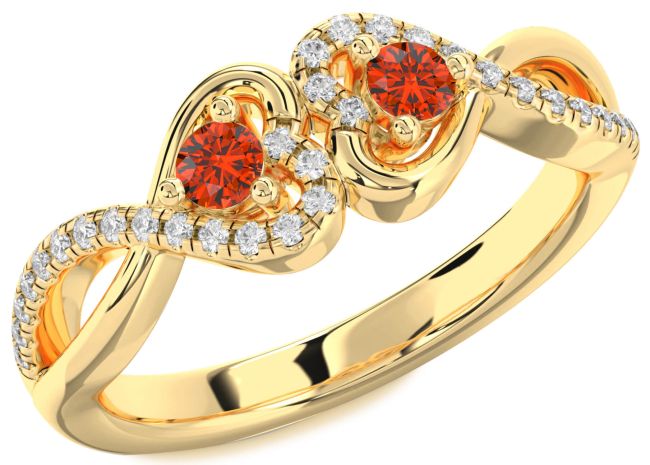 Diamond Fire Opal Gold Silver Heart Infinity Two Stone Ring