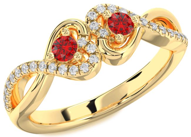 Diamond Ruby Gold Silver Heart Infinity Two Stone Birthstone Ring
