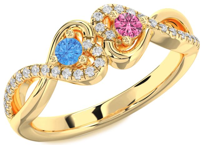 Diamond Gold Silver Heart Infinity Two Stone Promise Ring