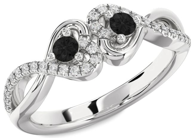 Black Diamond Silver Heart Infinity Two Stone Ring