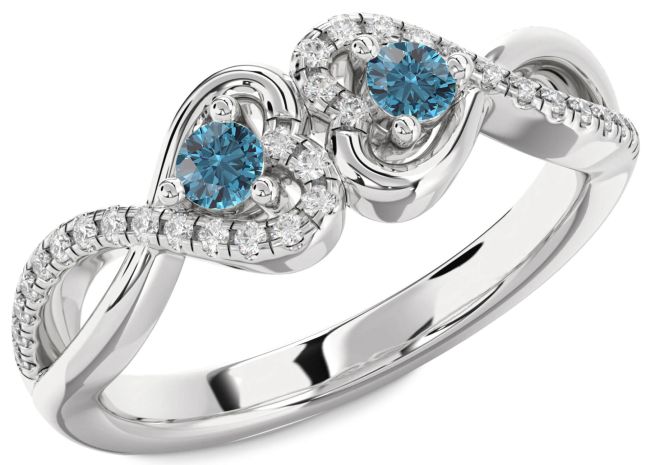 Blue Diamond Silver Heart Infinity Two Stone Ring