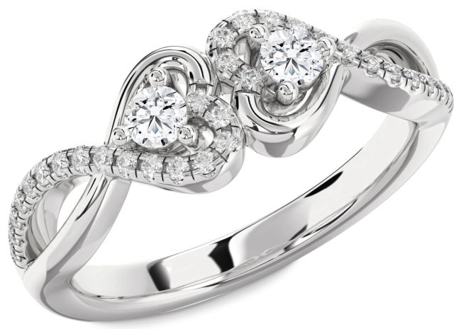 Lab Diamond Silver Heart Infinity Two Stone Ring