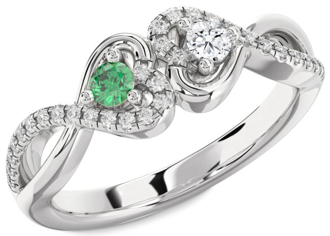 Diamond Silver Heart Infinity Two Stone Promise Ring