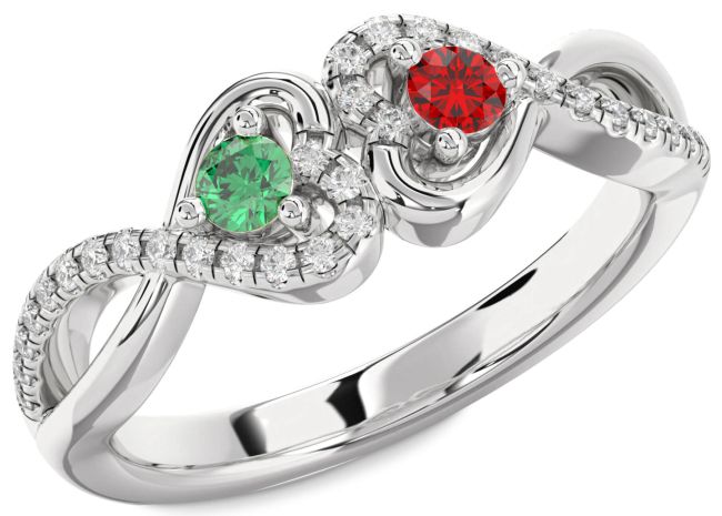 Diamond Silver Heart Infinity Two Stone Promise Ring