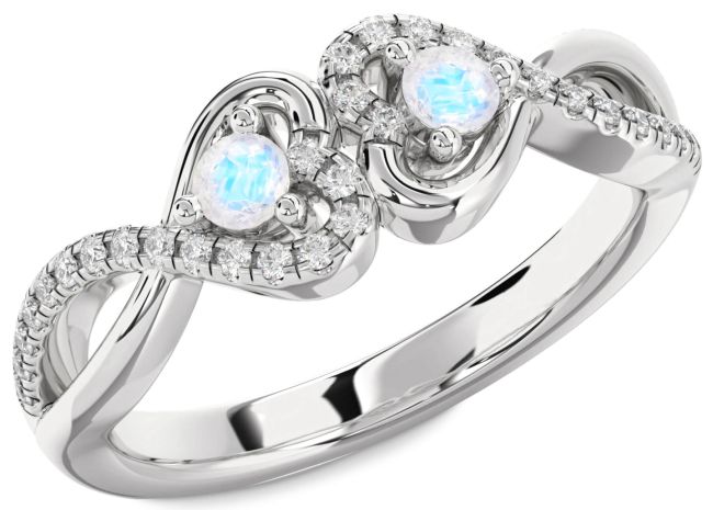 Diamond Moonstone Silver Heart Infinity Two Stone Ring